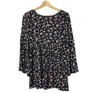 Boutique Chloe & Katie Navy Blue Floral Peasant Tunic Long Sleeve M